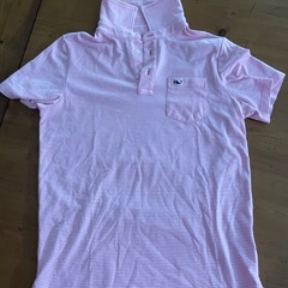 Vineyard Vines Pink and White Striped Boys Polo Size M 12/14